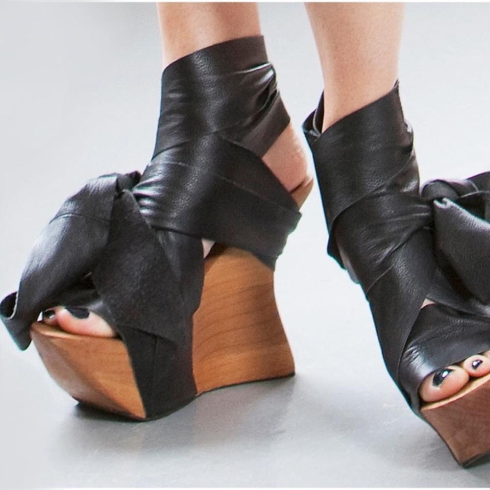 Artisan Handmade Wooden Platform Wedge Heels